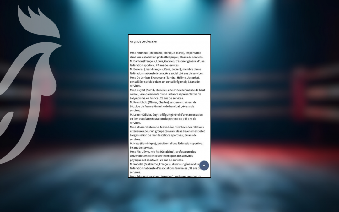 Légion d&rsquo;Honneur grade Chevalier pour M . Nato